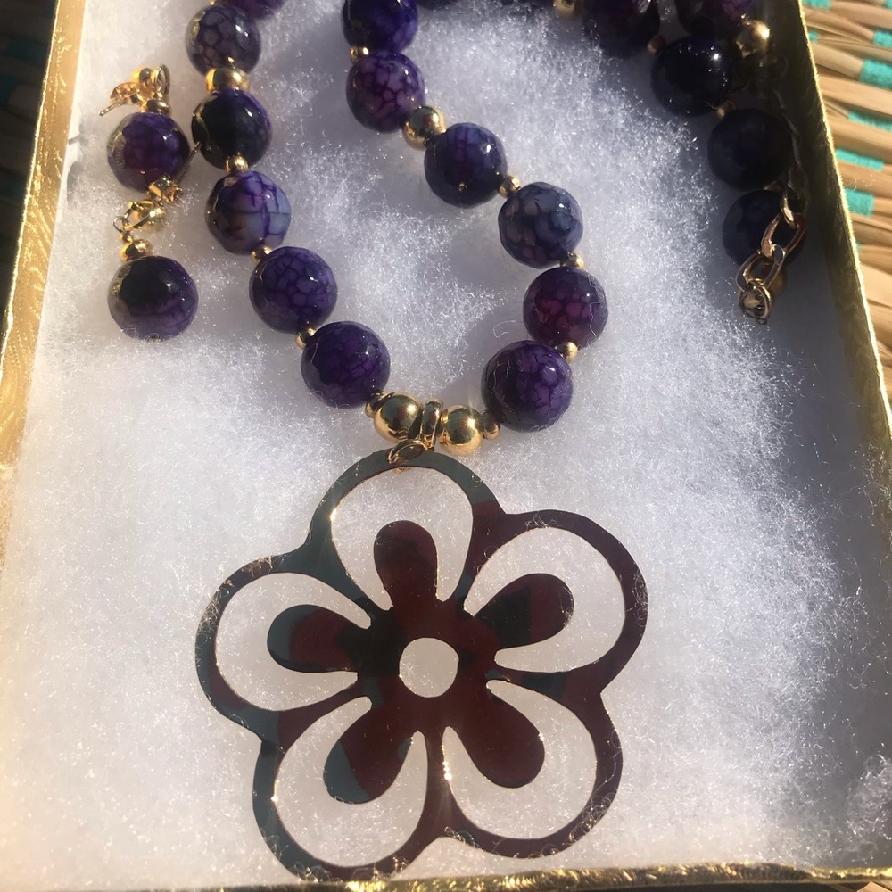 Purple agate Boutique Necklace and Earring Set